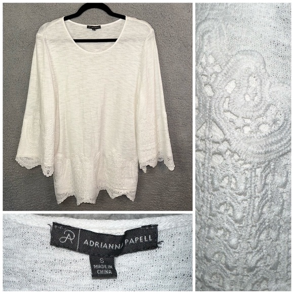 Adrianna Papell Embroidered Lace Long Sleeve Overlay Blouse - Picture 11 of 11